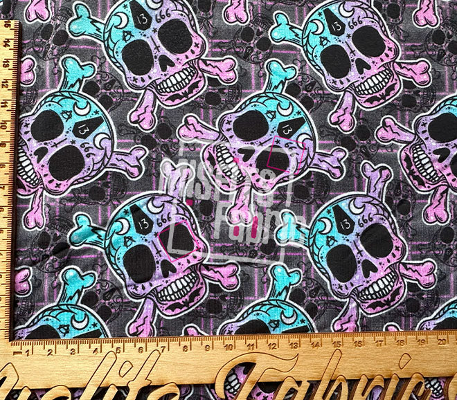 Bamboo Lycra - Goth Skulls