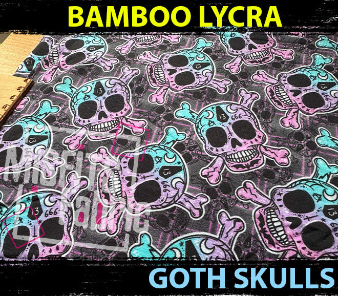 Bamboo Lycra - Goth Skulls