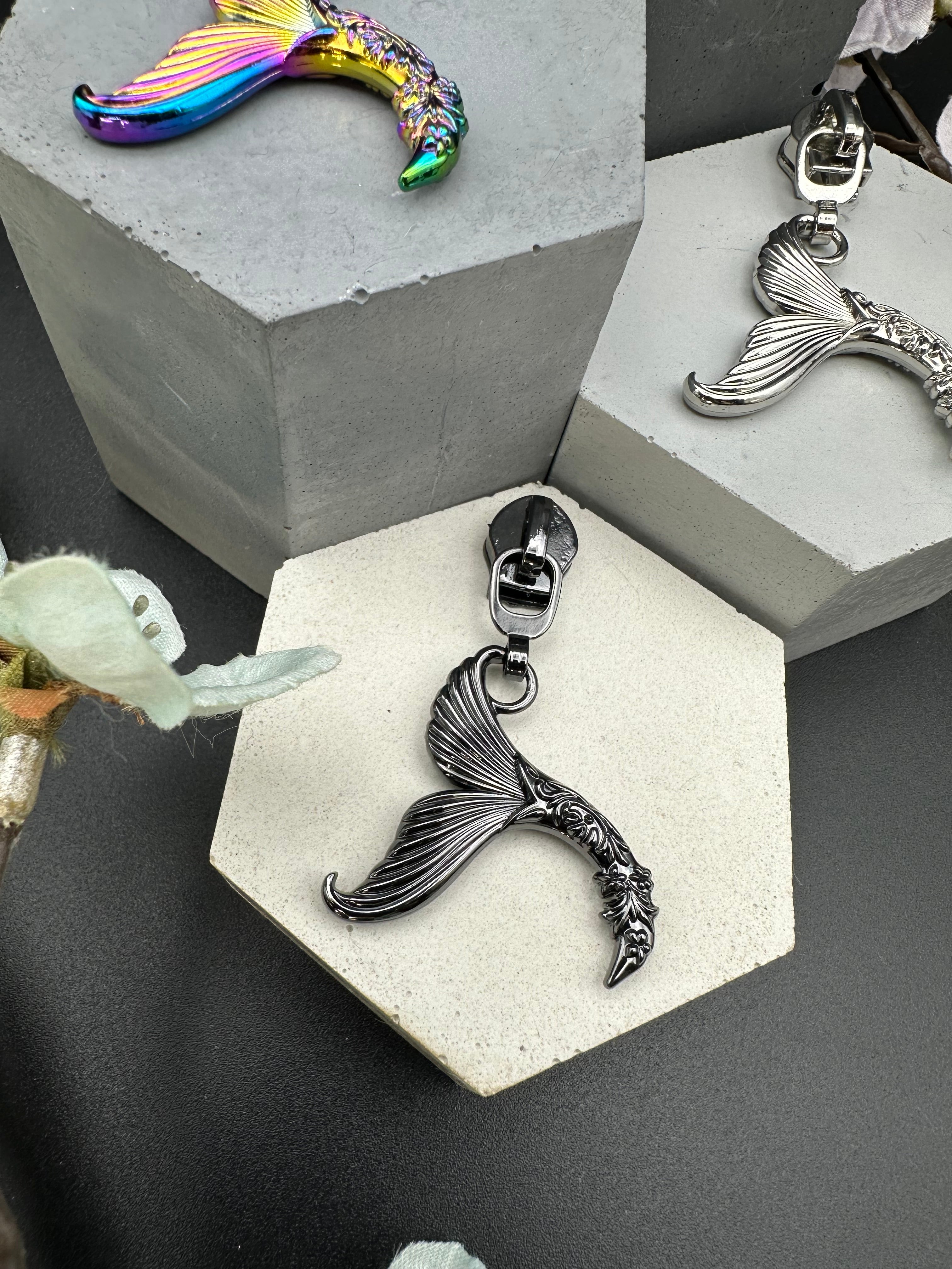 Double-sided Mermaid Tail Zipper Pulls available in 4 finishes