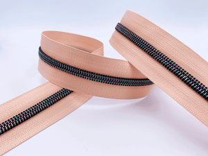 Nude Zipper Tape with Dark Iridescent Rainbow Teeth, Shadow Star Collection, for #5 nylon zips