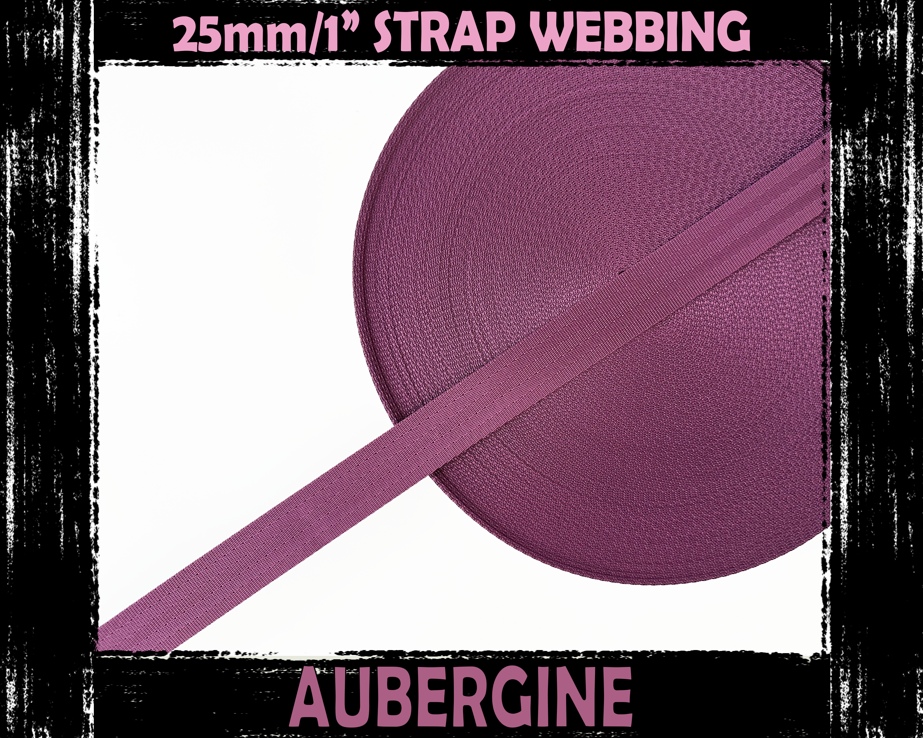 Aubergine Purple Nylon Webbing, Bag Straps, 2.5cm (1") wide