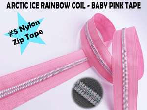 Baby Pink Zipper Tape with White Iridescent Rainbow Teeth , Arctic Ice Collection, for #5 nylon zips