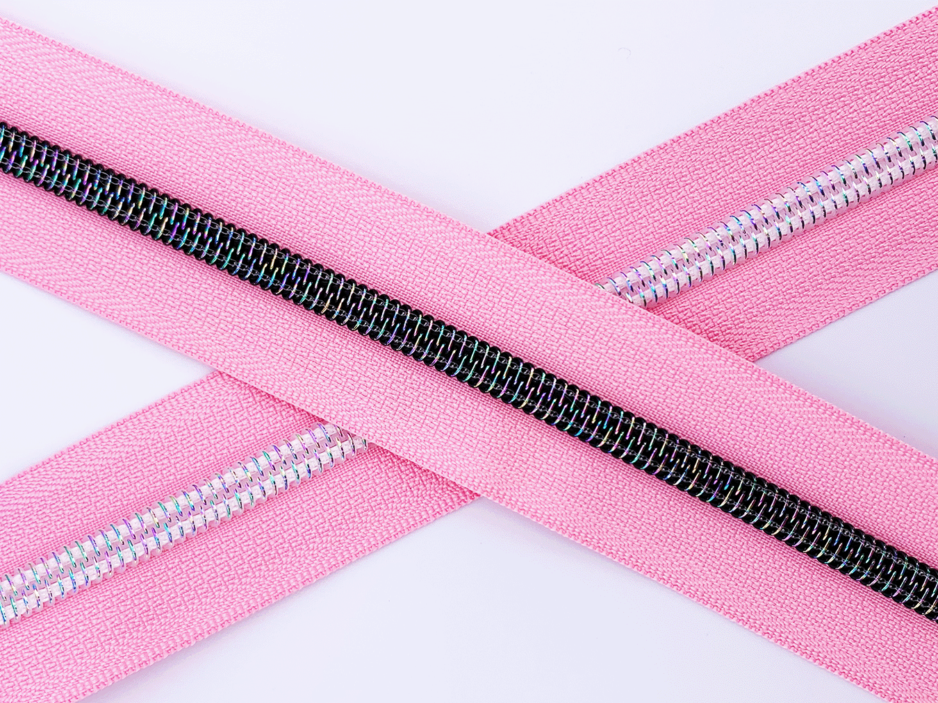 Baby Pink Zipper Tape with White Iridescent Rainbow Teeth , Arctic Ice Collection, for #5 nylon zips