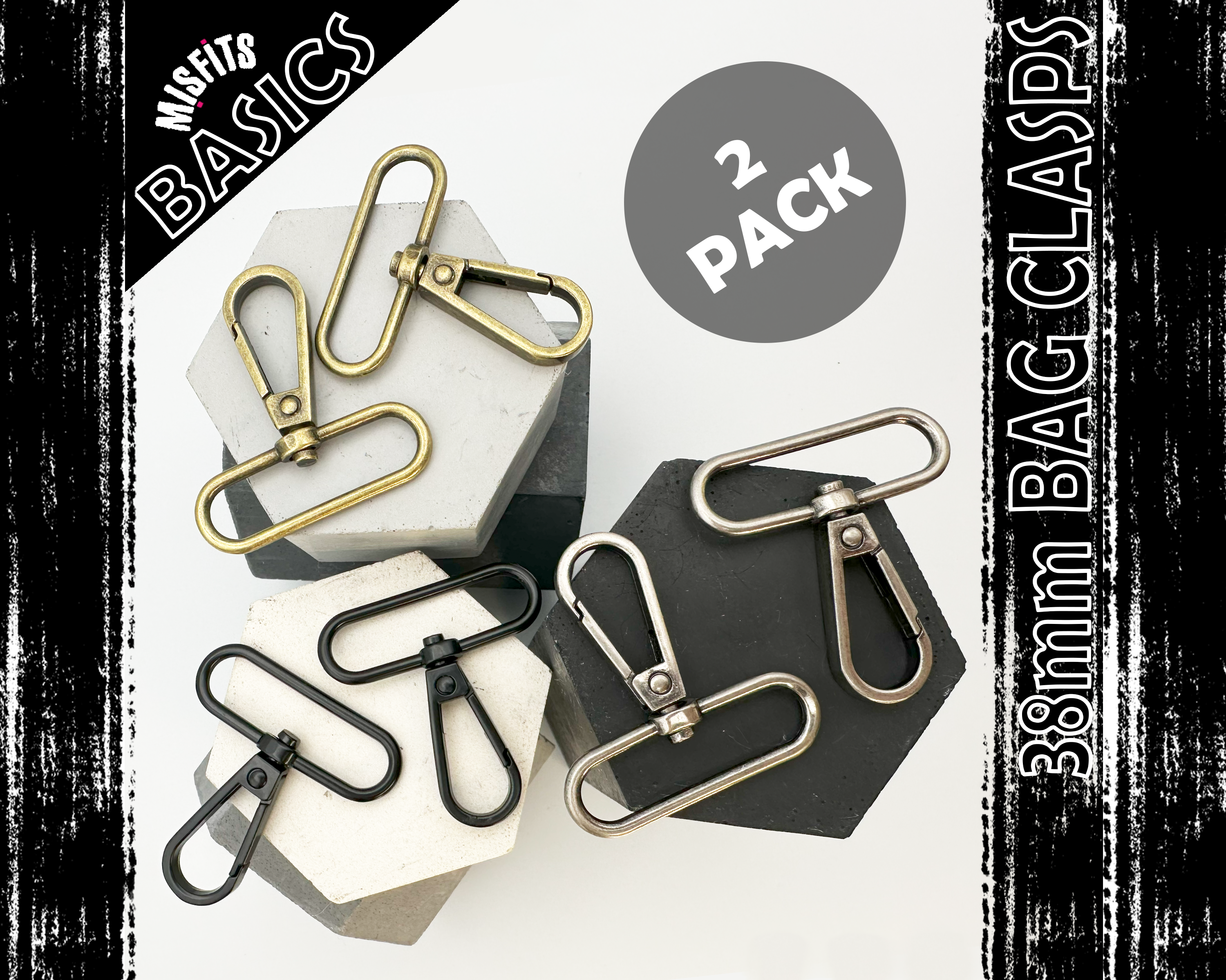 38mm Swivel Hooks, 2 pack, 1 inch clasps, Lobster snaps, Bag Making Hardware Supplies