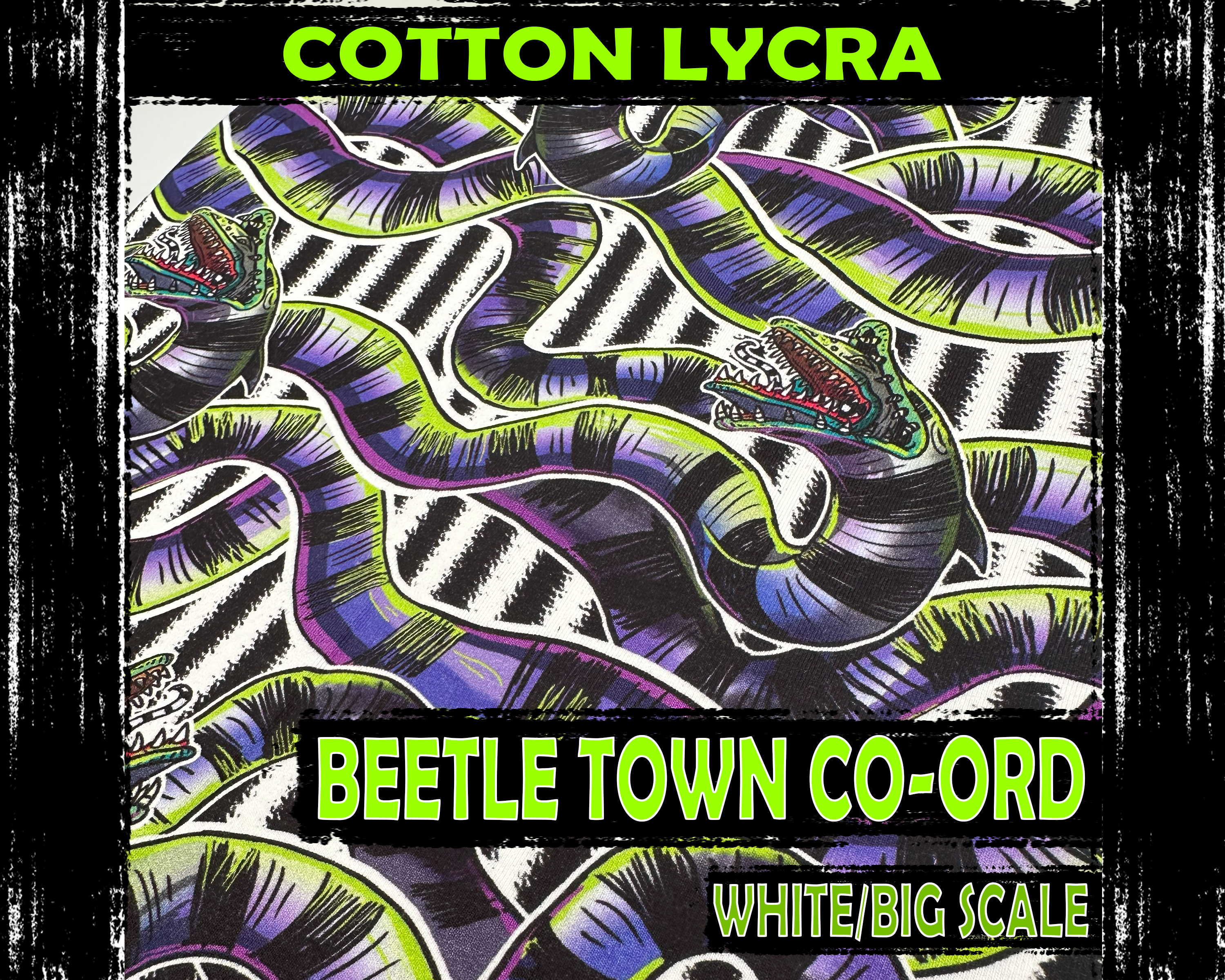 Beetle Town Co-ord, White Background, Big Scale Cotton Lycra