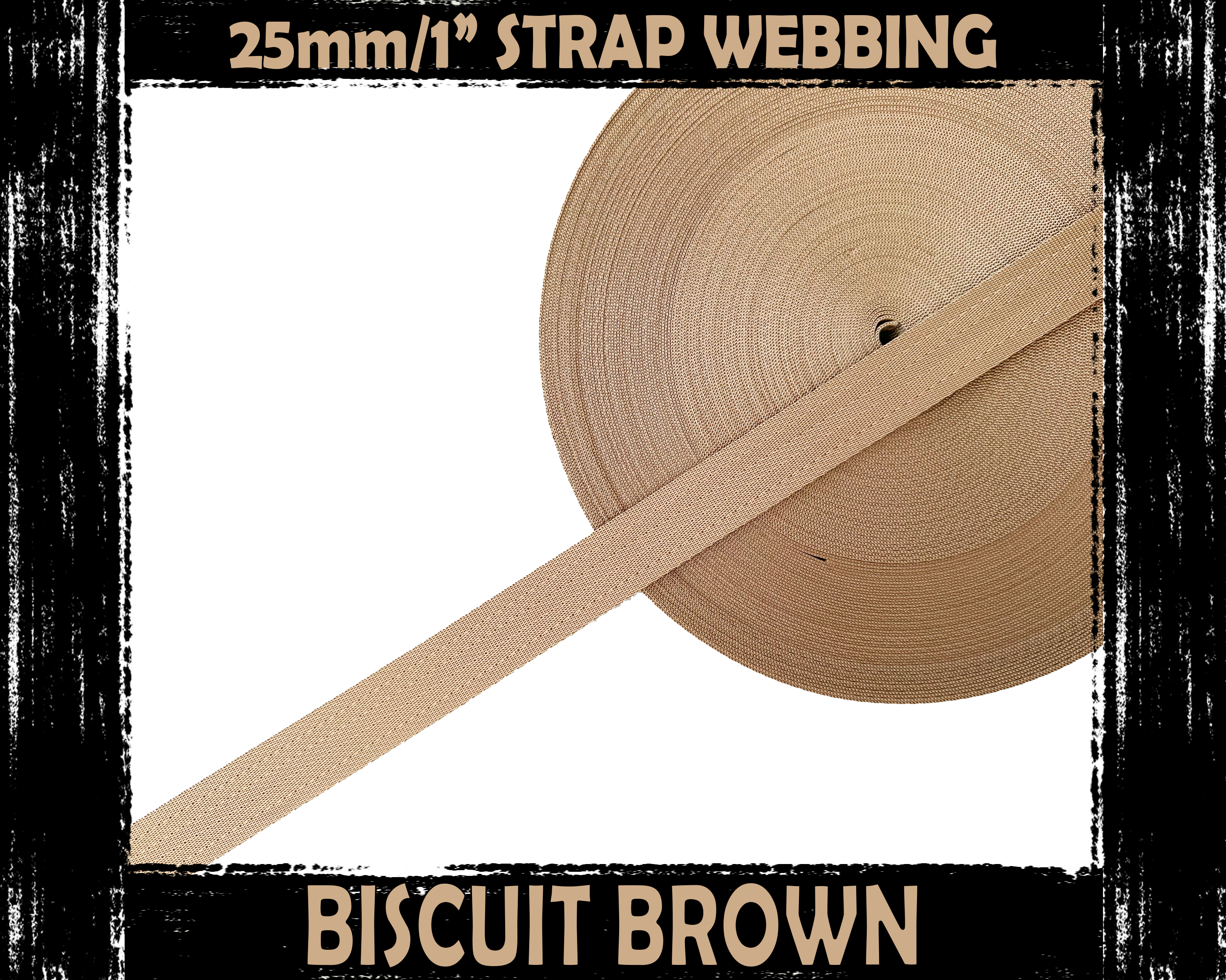 25mm Biscuit Brown Nylon Webbing, Bag Straps, 1" wide