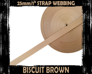 25mm Biscuit Brown Nylon Webbing, Bag Straps, 1" wide