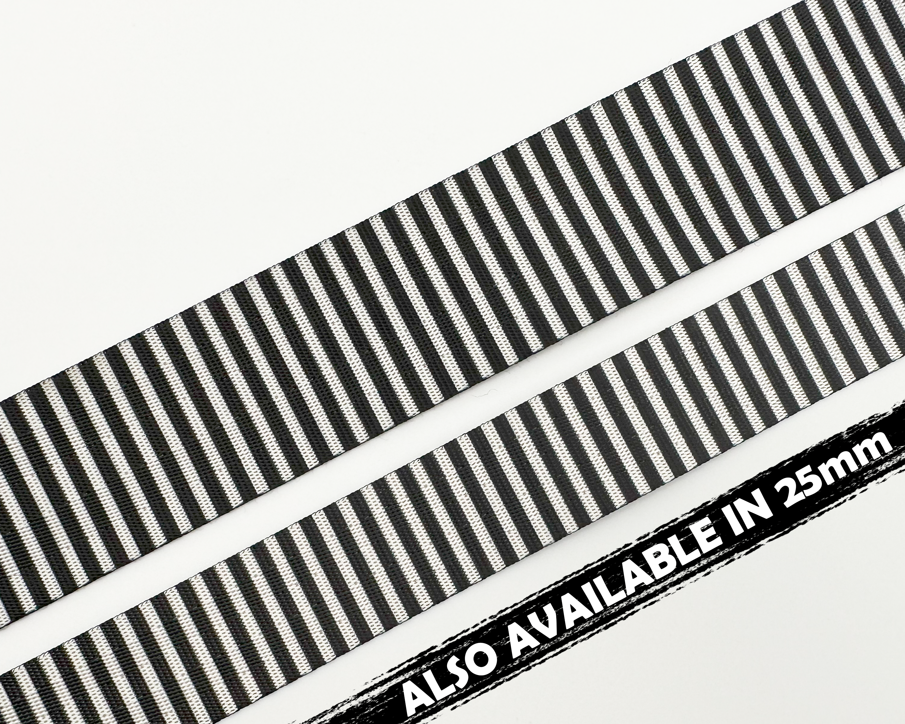 38mm Black and White Stripe Print Webbing, Bag Straps, 1.5" wide