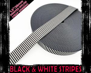 38mm Black and White Stripe Print Webbing, Bag Straps, 1.5" wide