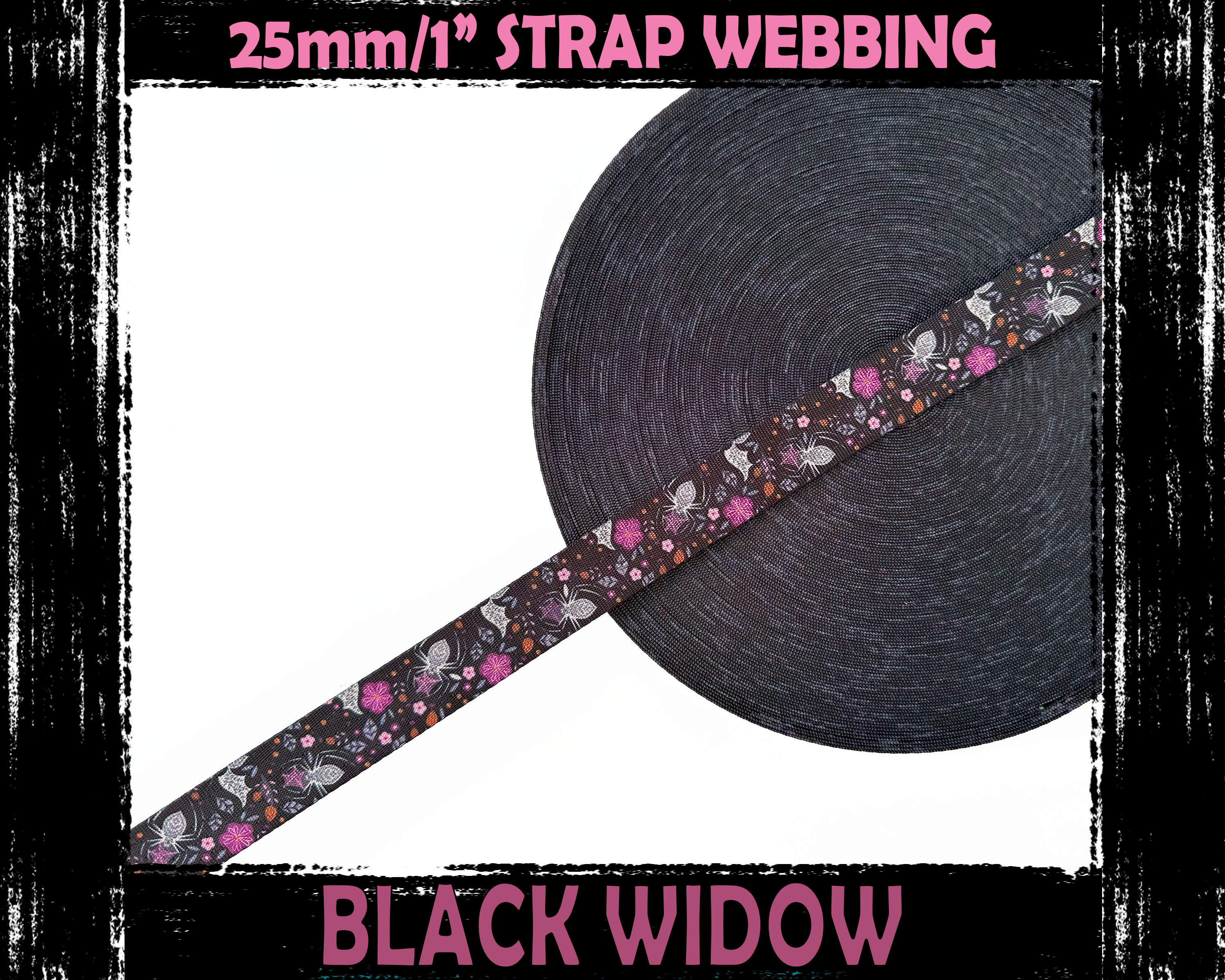 25mm Floral Spider Print Nylon Webbing for DIY Bag Straps