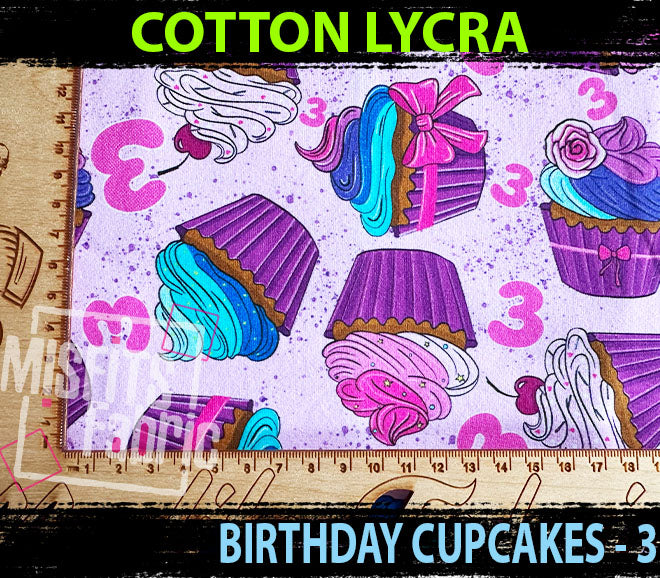 Cotton Lycra - Birthday Cakes, 3 Pink