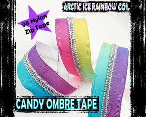 Candy Ombre Zipper Tape with Iridescent Rainbow, #5 nylon zips