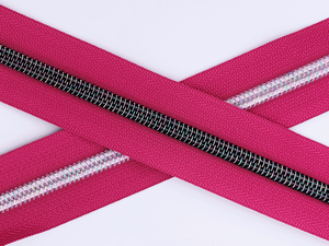 Cerise Pink Zipper Tape with Dark Iridescent Rainbow Teeth, Shadow Star Collection, for #5 nylon zips