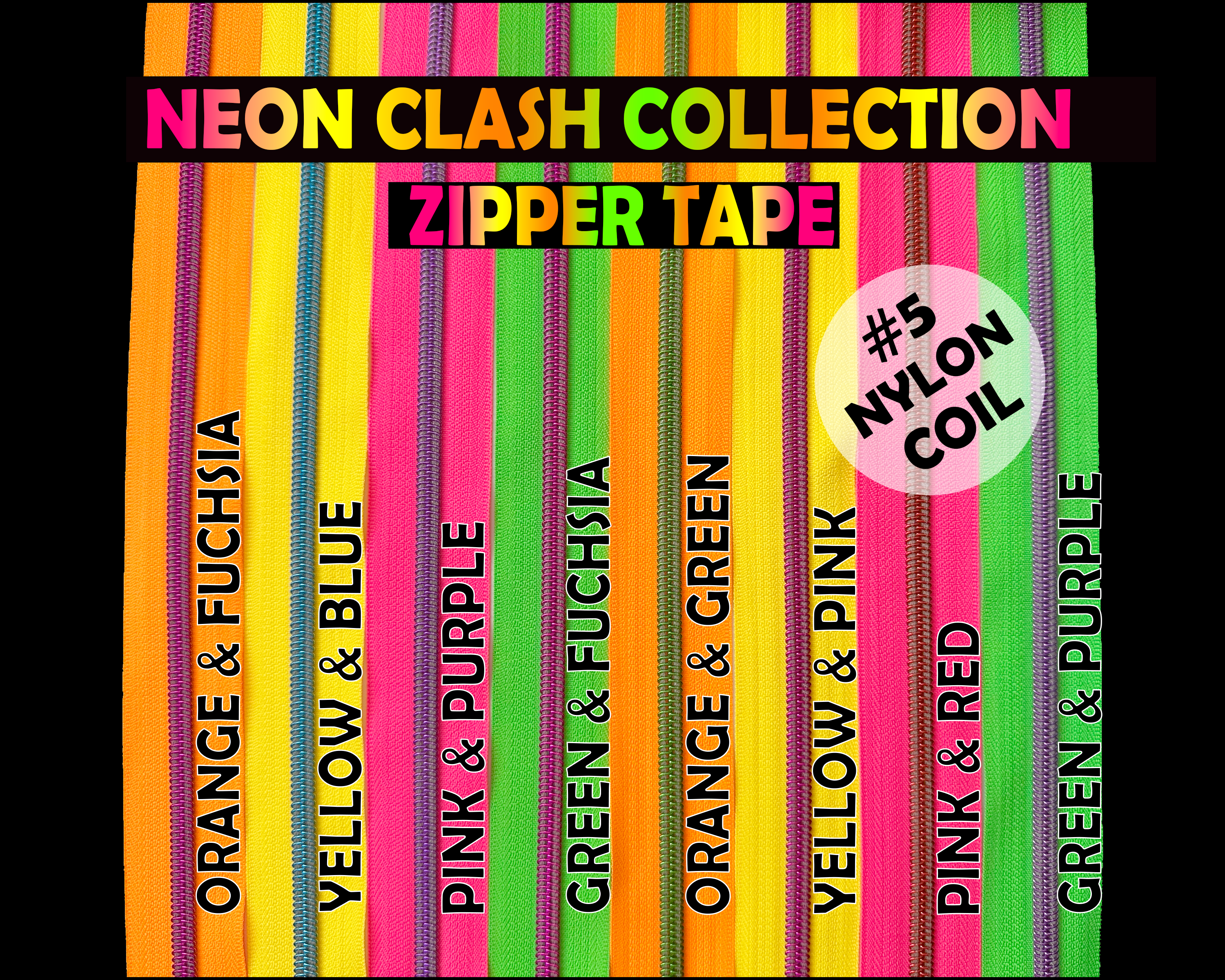 Neon Clash Zipper Tape with Size 5 Nylon Coil