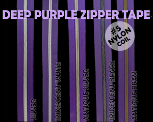 Deep Purple Zipper Tape, Size 5 Nylon Coil with various coloured teeth