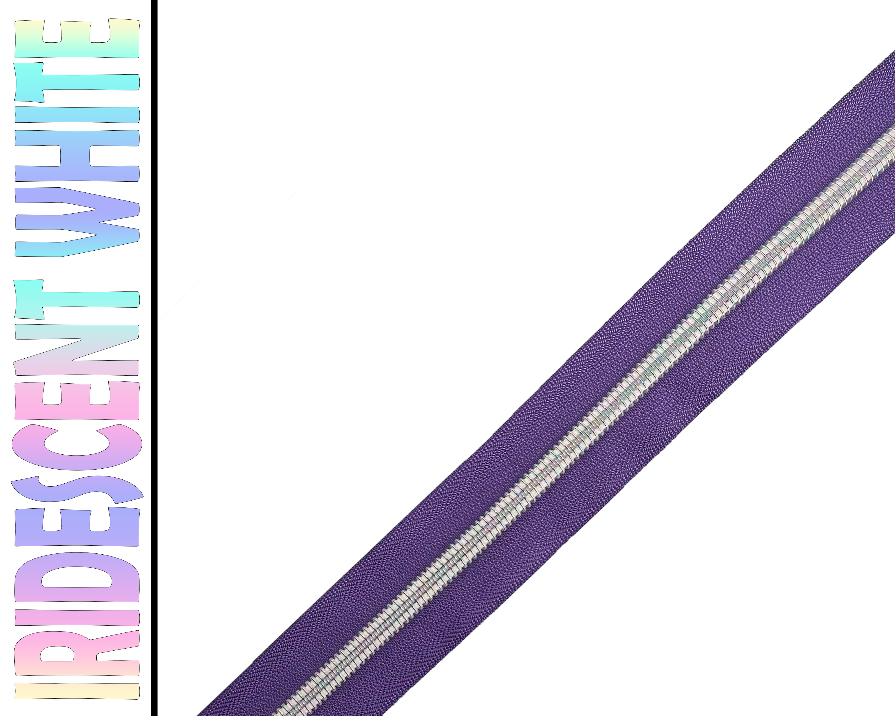 Deep Purple Zipper Tape, Size 5 Nylon Coil with various coloured teeth