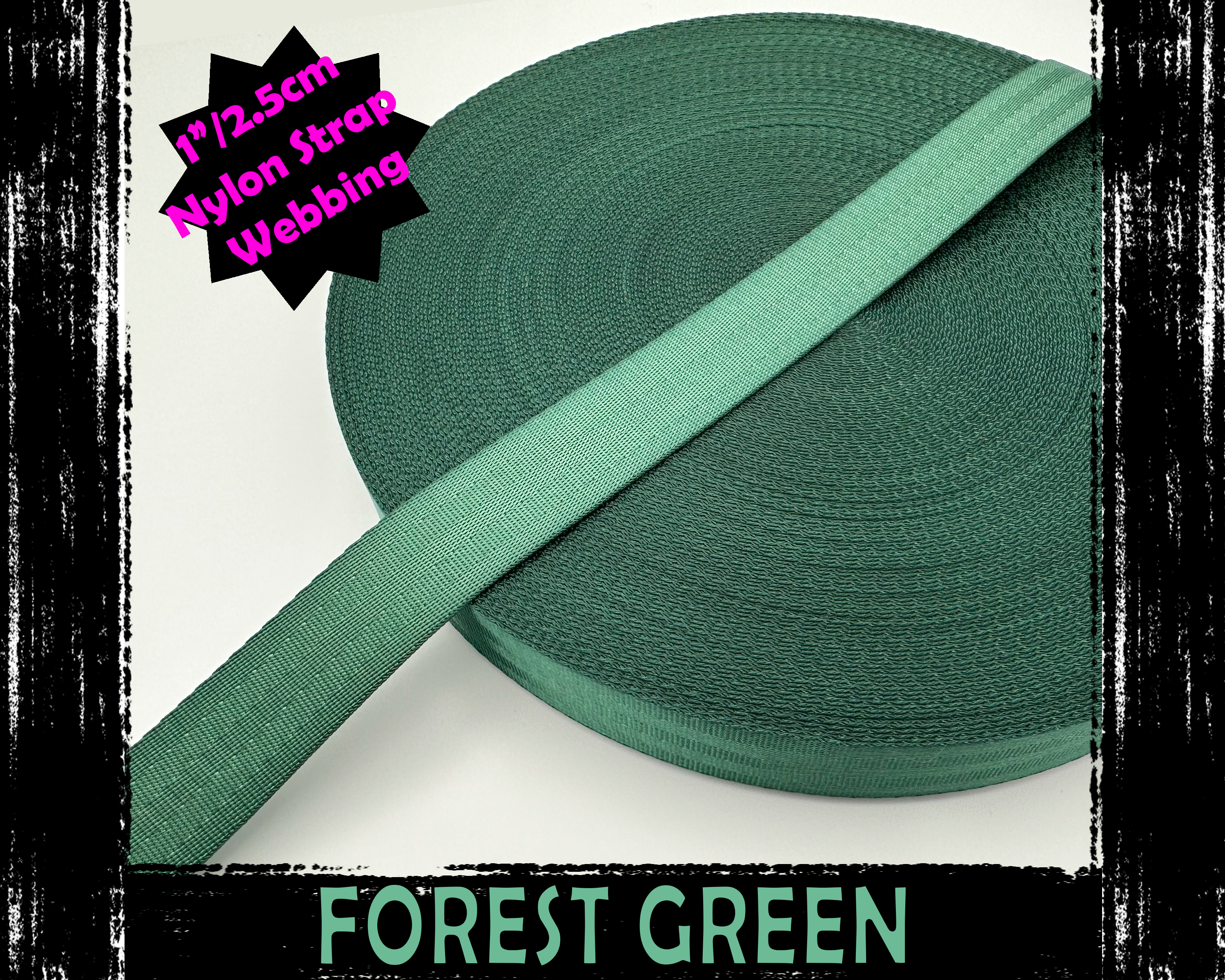 Forest Green Nylon Webbing, Bag Straps, 2.5cm (1") wide