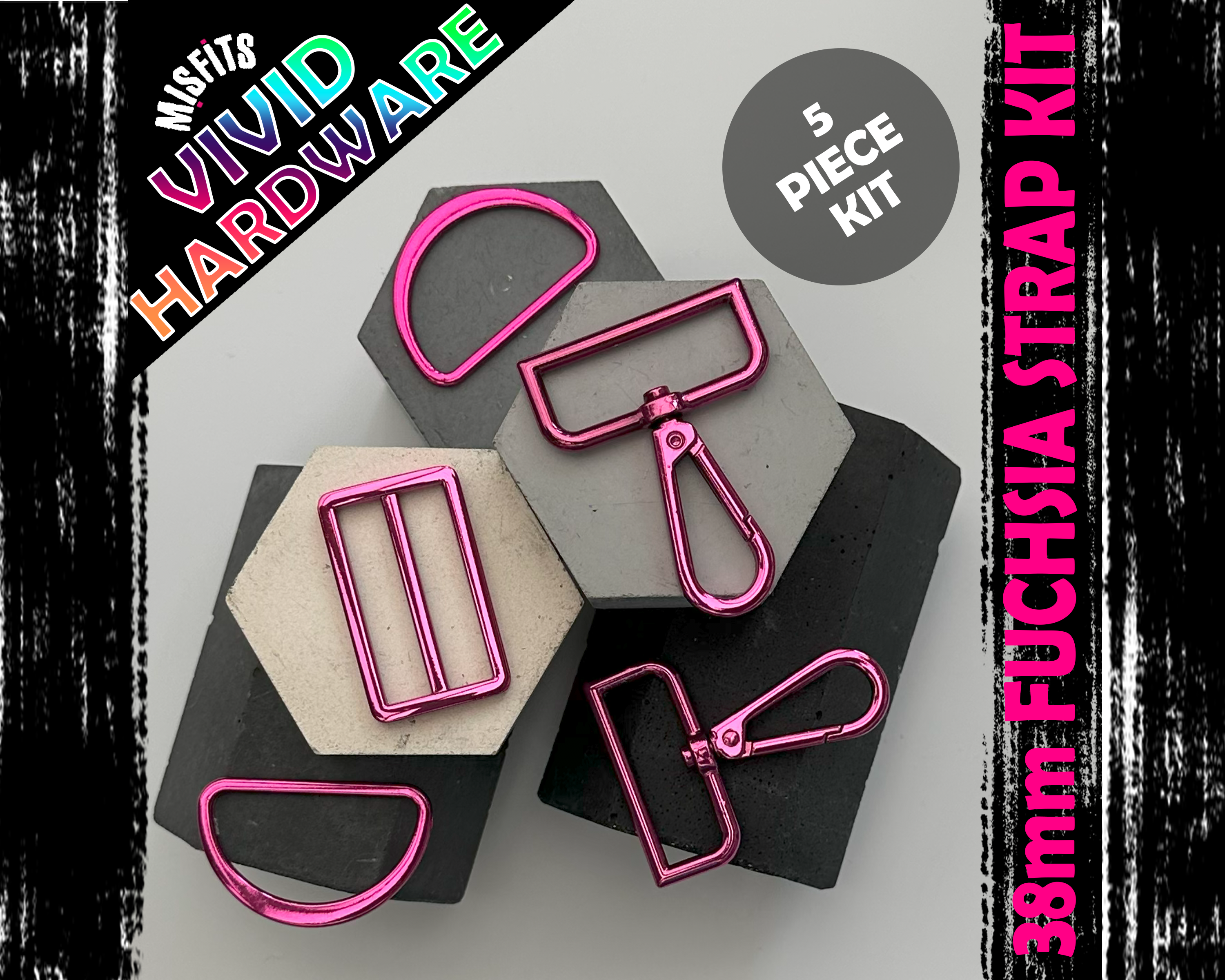 38mm Fuchsia Pink Strap Kit Set, Bag Hardware