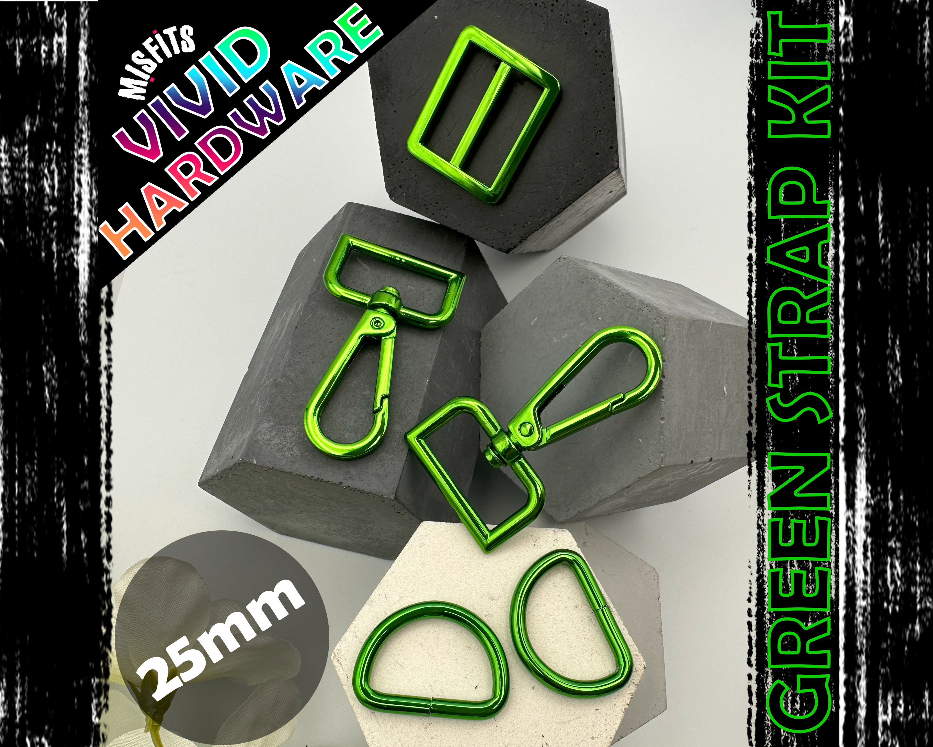Green Strap Kit Set, 25mm/1" Bag Hardware