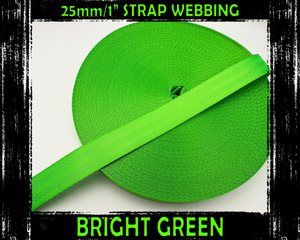25mm Bright Green Webbing Strap, 2.5cm/1" wide, Bag Making Hardware Supplies