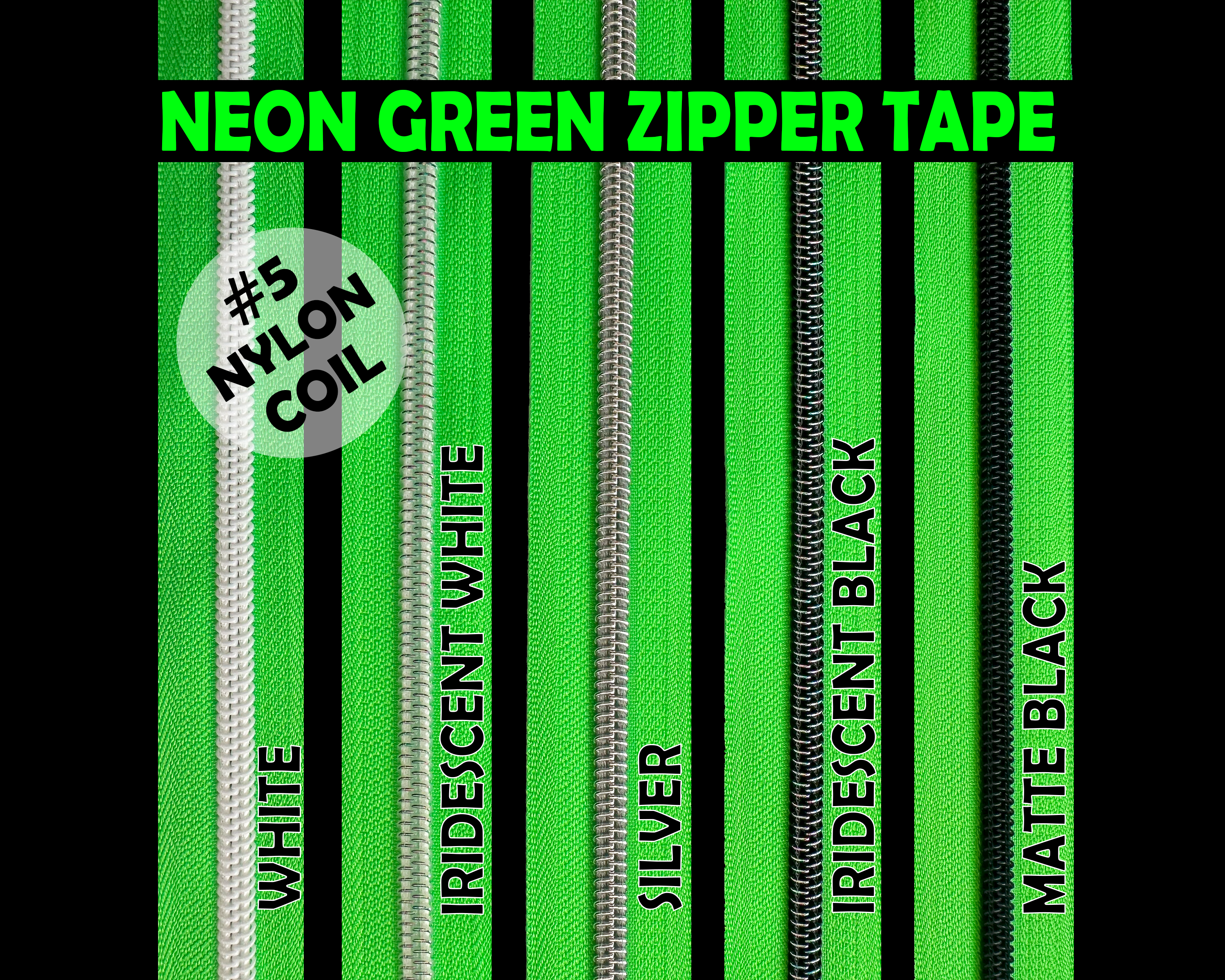 Neon Green Nylon Zipper Tape, Size 5
