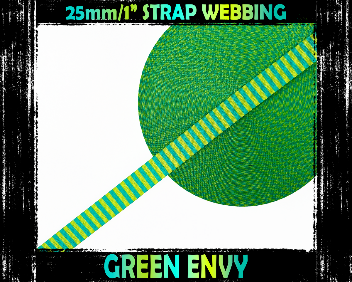 25mm wide, Two Toned Green Stripes Print Nylon Webbing for DIY Bag Str ...
