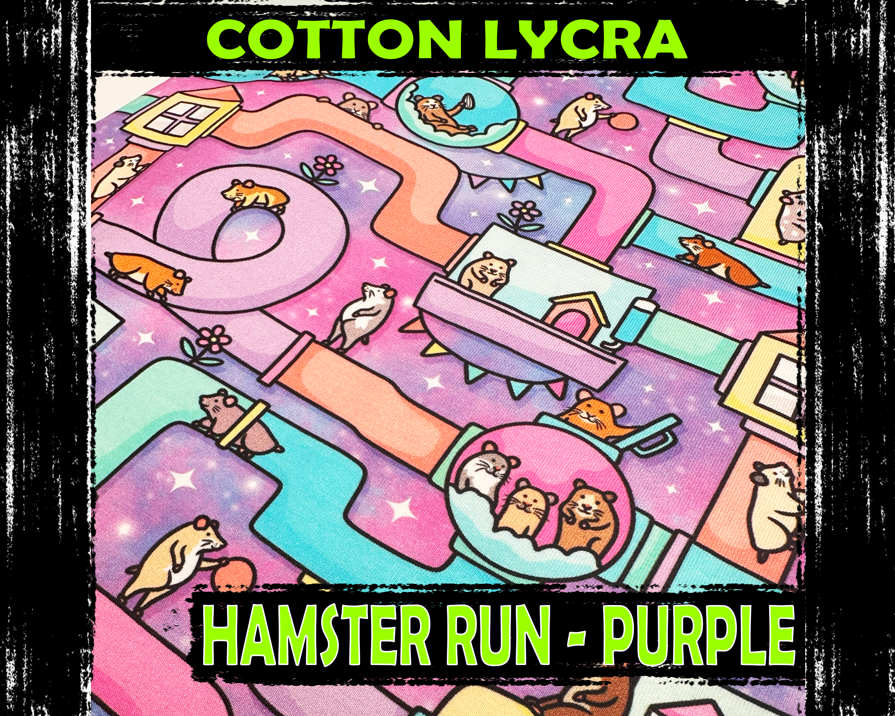 Hamster Run, Purple Galaxy Background Cotton Lycra