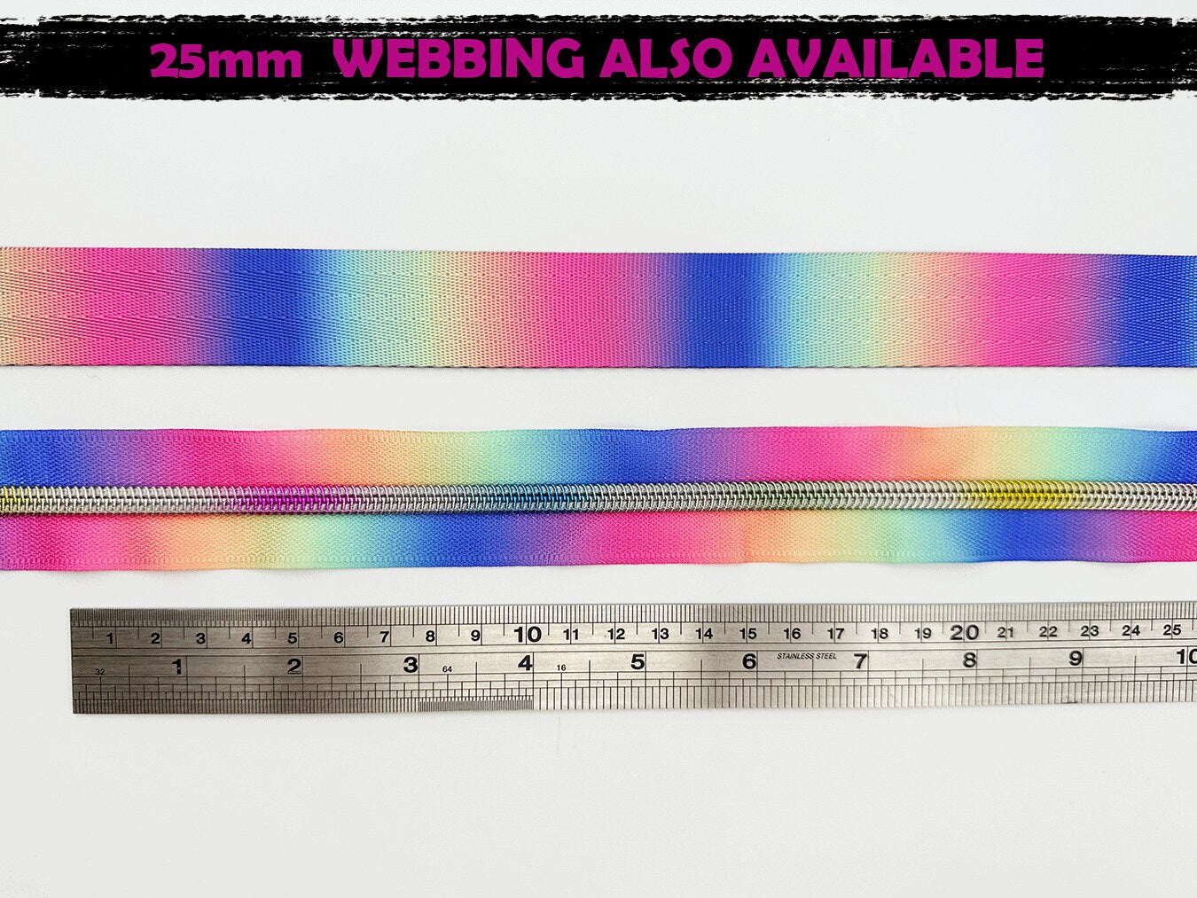 Mute Ombre Zipper Tape with Rainbow, #5 nylon zip