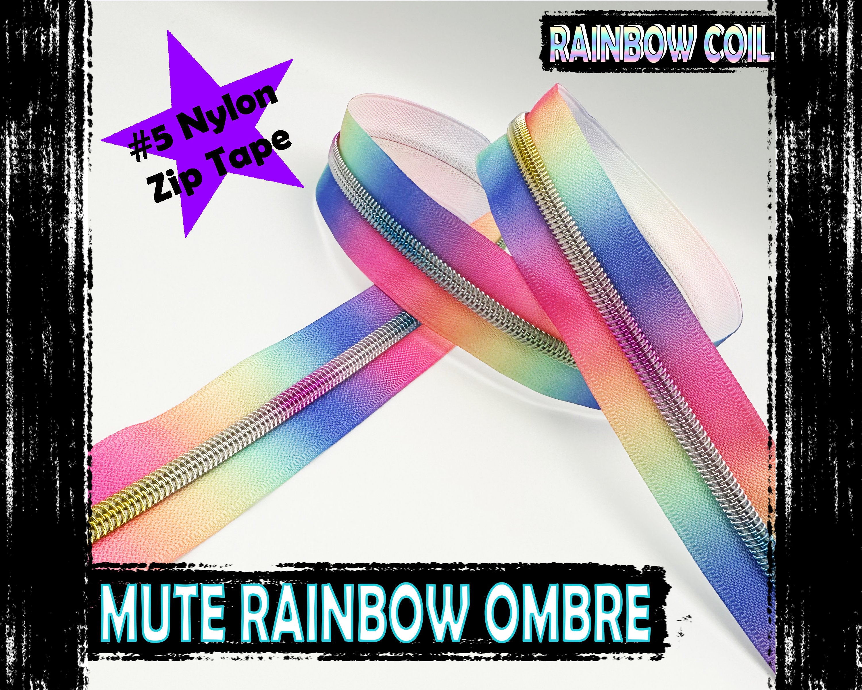 Mute Ombre Zipper Tape with Rainbow, #5 nylon zip