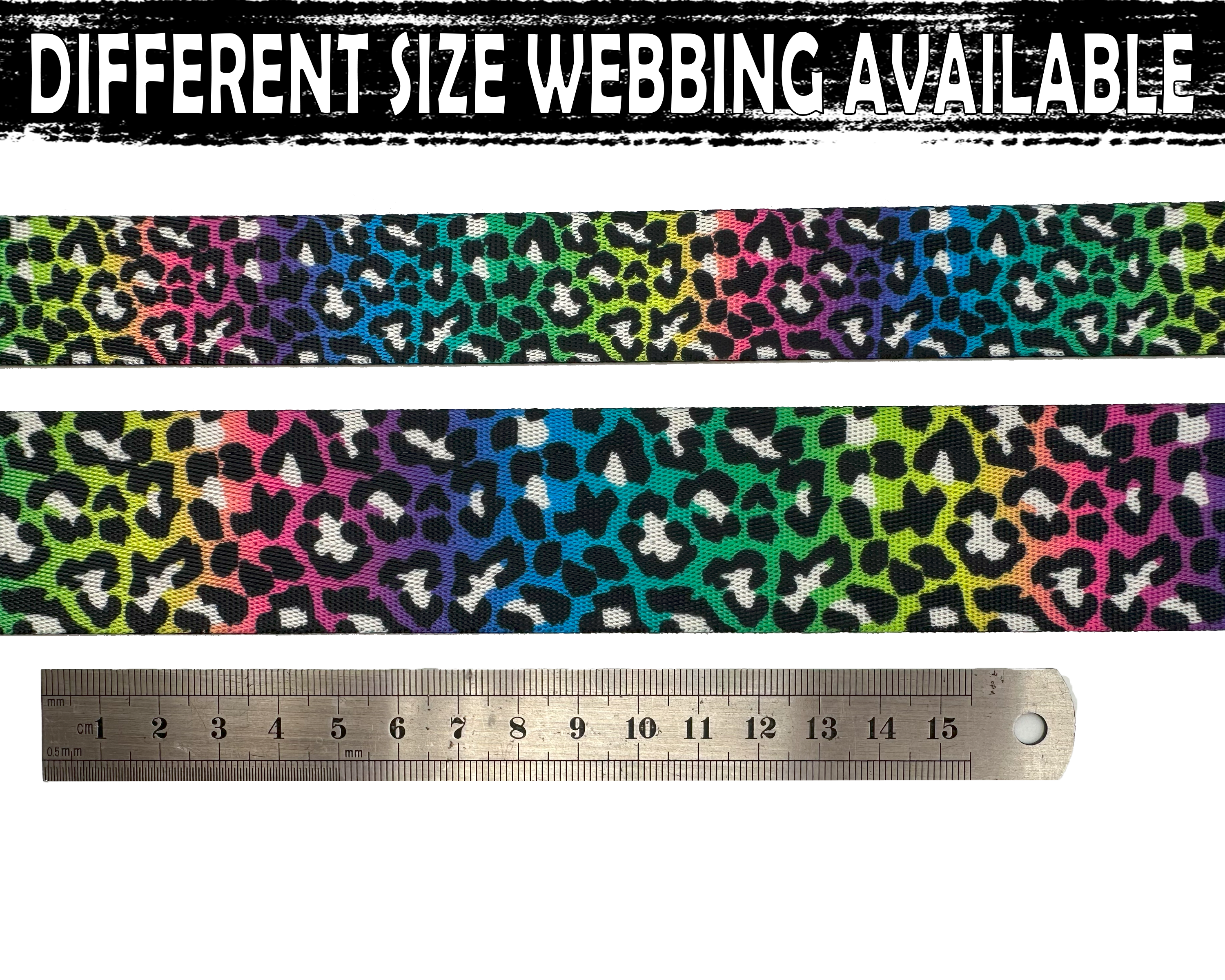 38mm Rainbow Leopard Print Webbing, Bag Straps, 1.5" wide