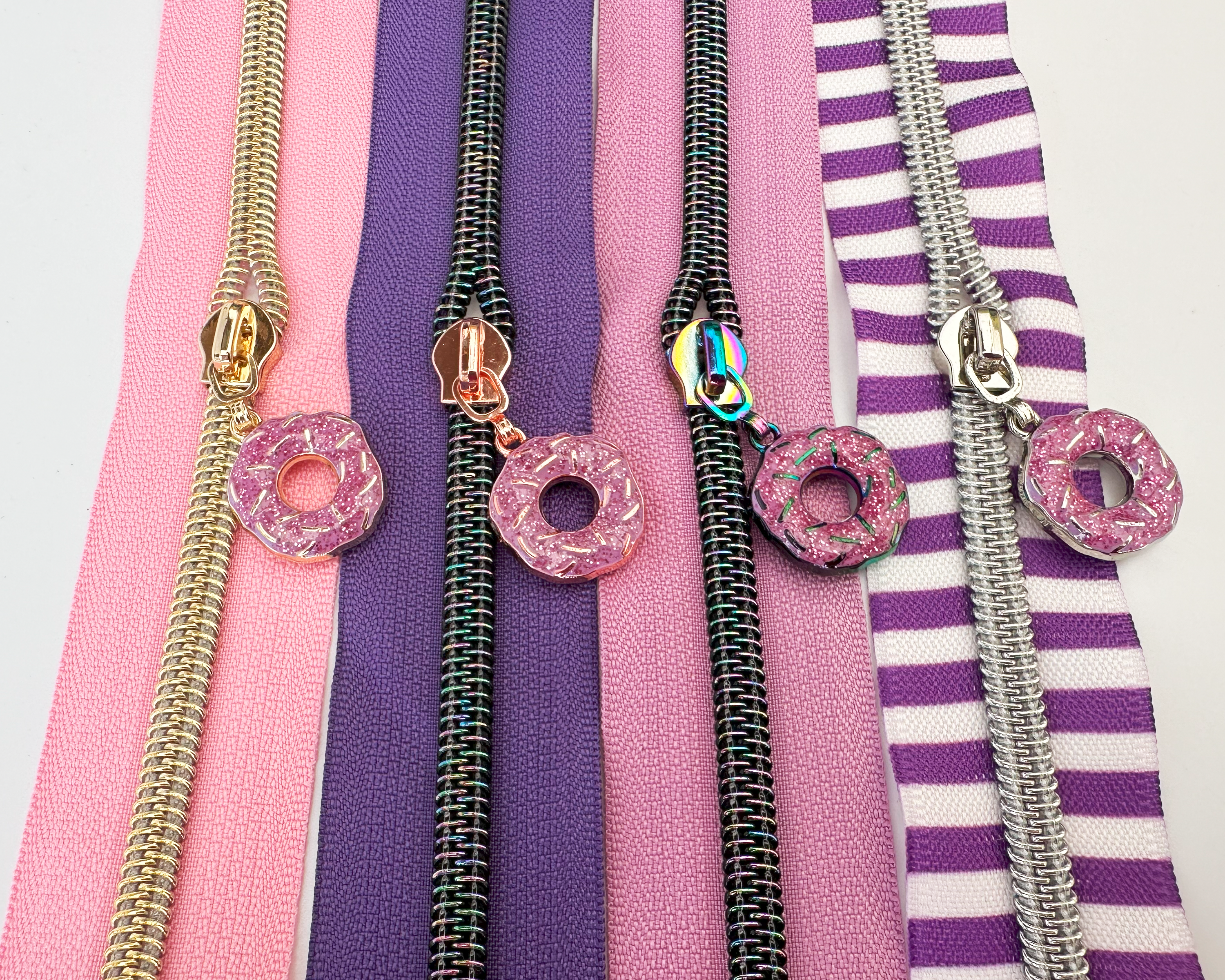 LILAC Glitter Enamel 3D Donut Zipper Pulls - 4 Finishes