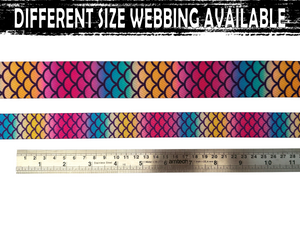 25mm wide, Bright Ombre Mermaid Scales Print Nylon Webbing for DIY Bag Straps