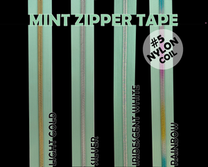 Mint Zipper Tape, Size 5 Nylon Coil with various coloured teeth