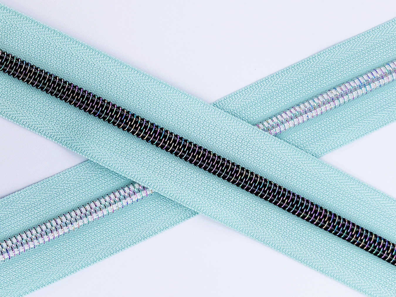 Mint Green Zipper Tape with White Iridescent Rainbow Teeth, Arctic Ice Collection, for #5 nylon zips
