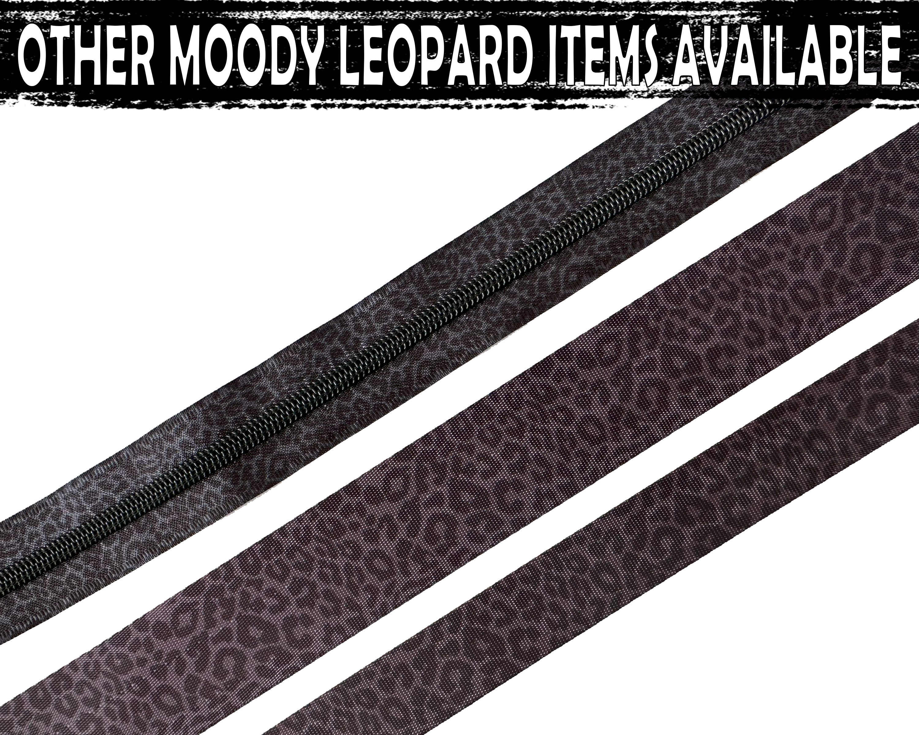 Dark Leopard Print Zipper Tape with Black teeth, coil #5 nylon zip