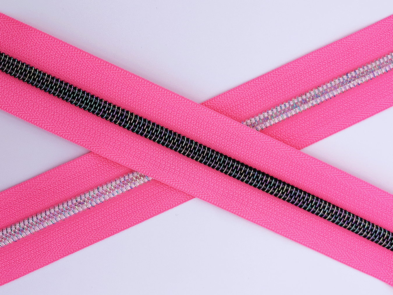 Neon Pink Zipper Tape with White Iridescent Rainbow Teeth, Arctic Ice Collection, for #5 nylon zips
