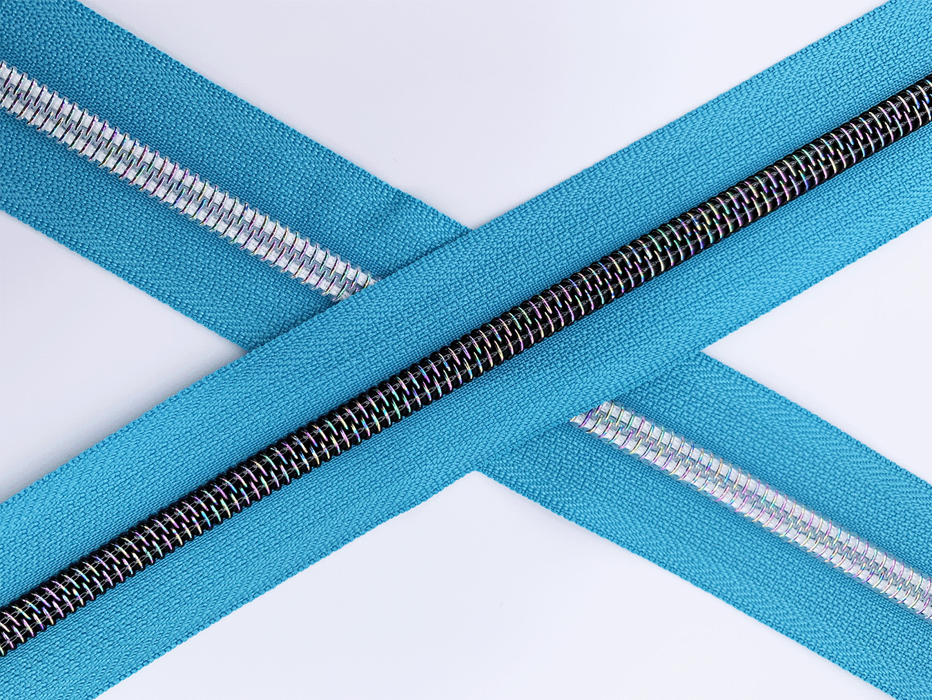 Ocean Blue Zipper Tape with Dark Iridescent Rainbow Teeth, Shadow Star Collection, for #5 nylon zips