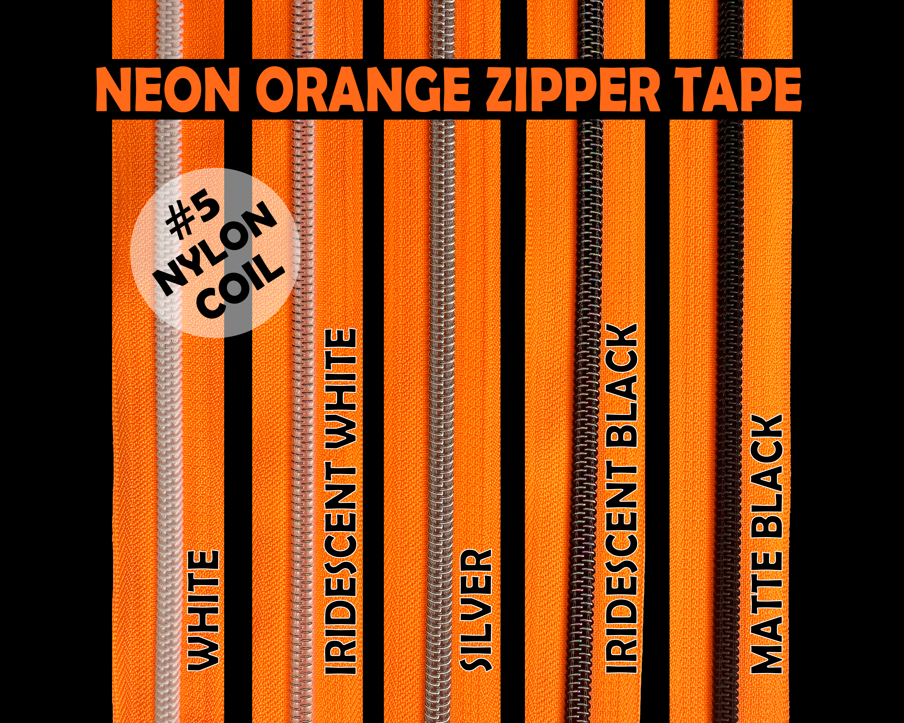 Neon Orange Nylon Zipper Tape, Size 5
