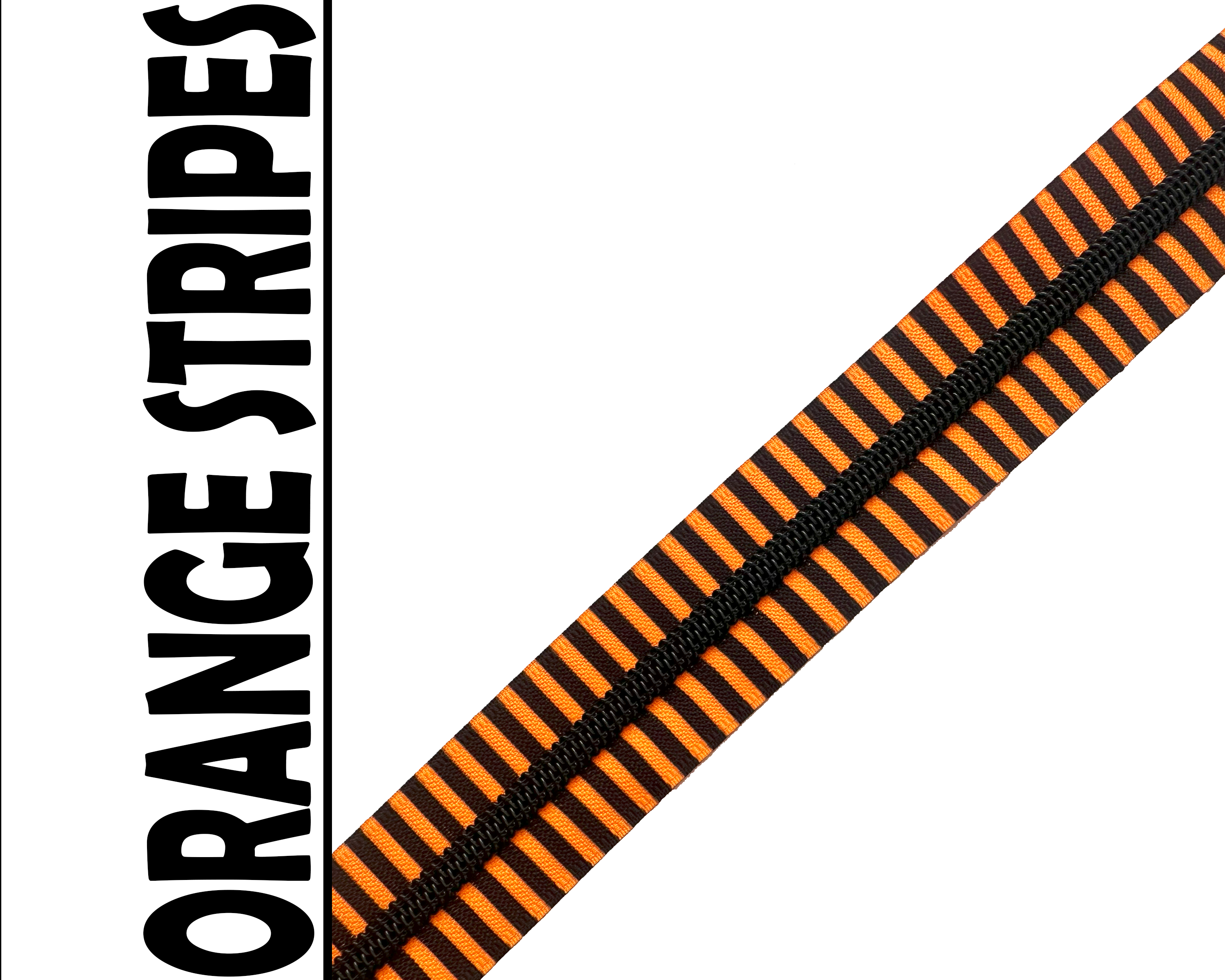 Neon and Black Striped Nylon Zipper Tape with Matte Black Teeth. Size 5