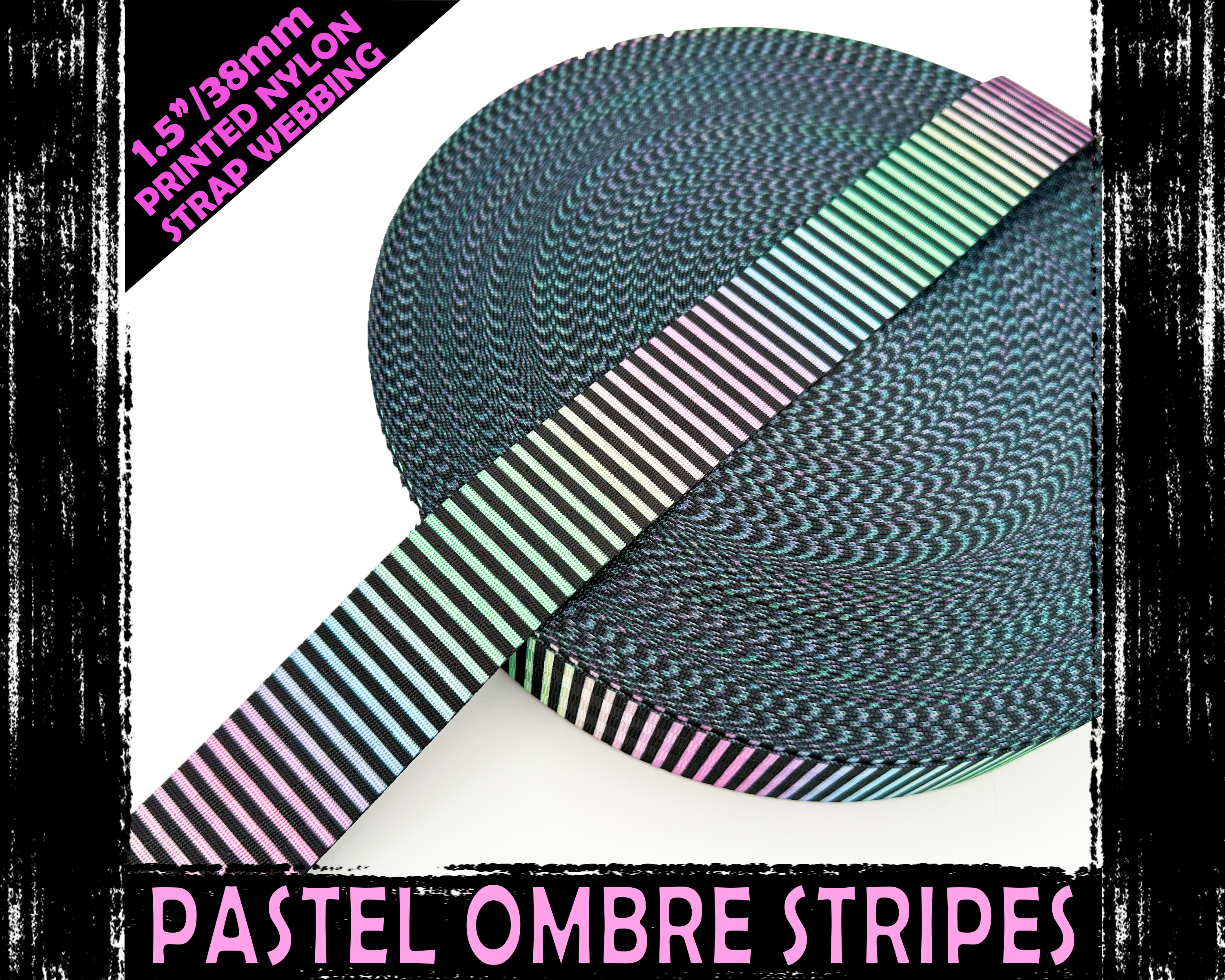 38mm Pastel Ombre Stripes Webbing, Bag Straps, 1.5" wide