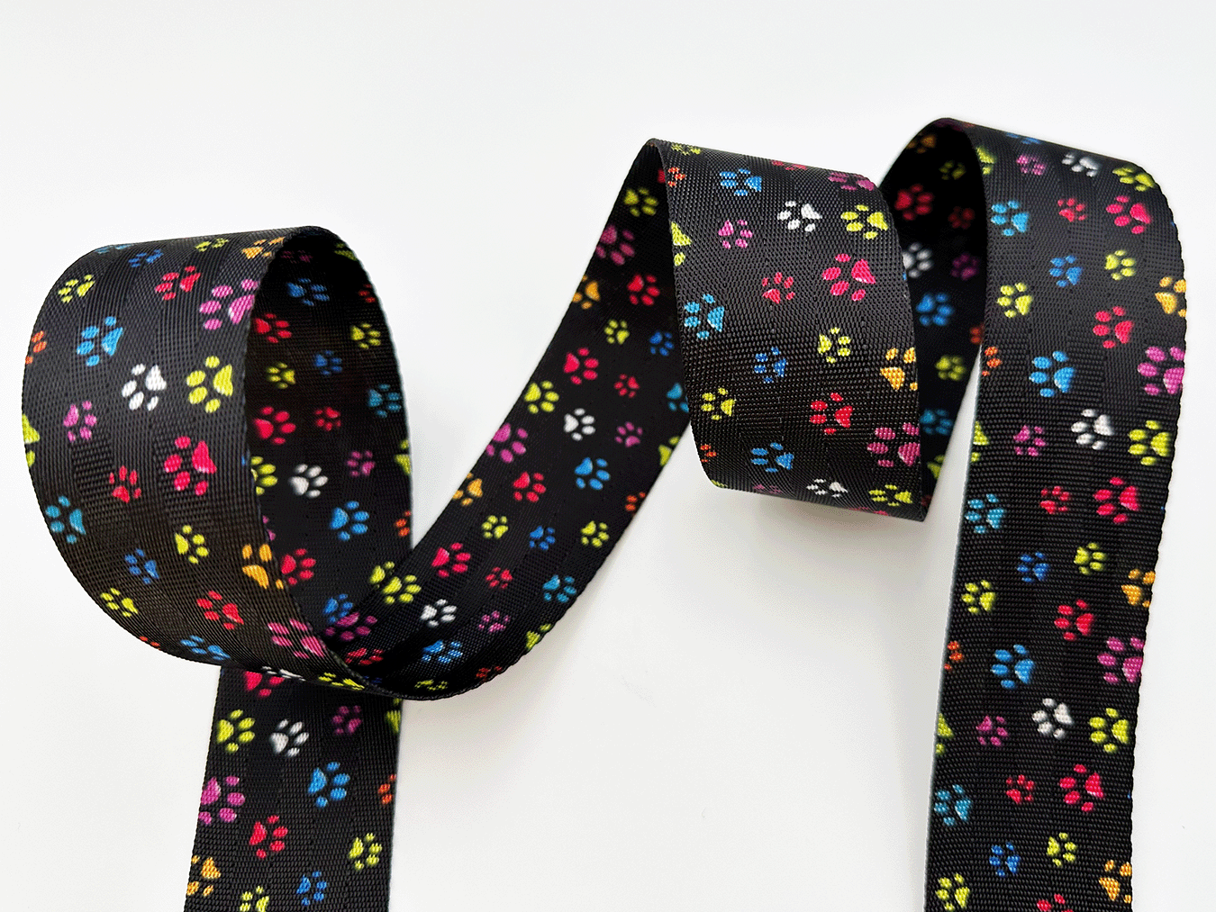 38mm Rainbow Doggie Paws Print Webbing, Bag Straps, 1.5" wide in