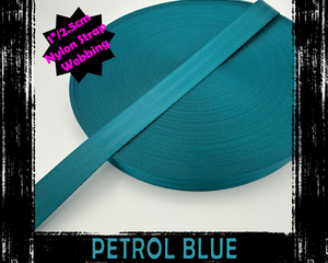 Petrol Blue Nylon Webbing, Bag Straps, 2.5cm (1") wide