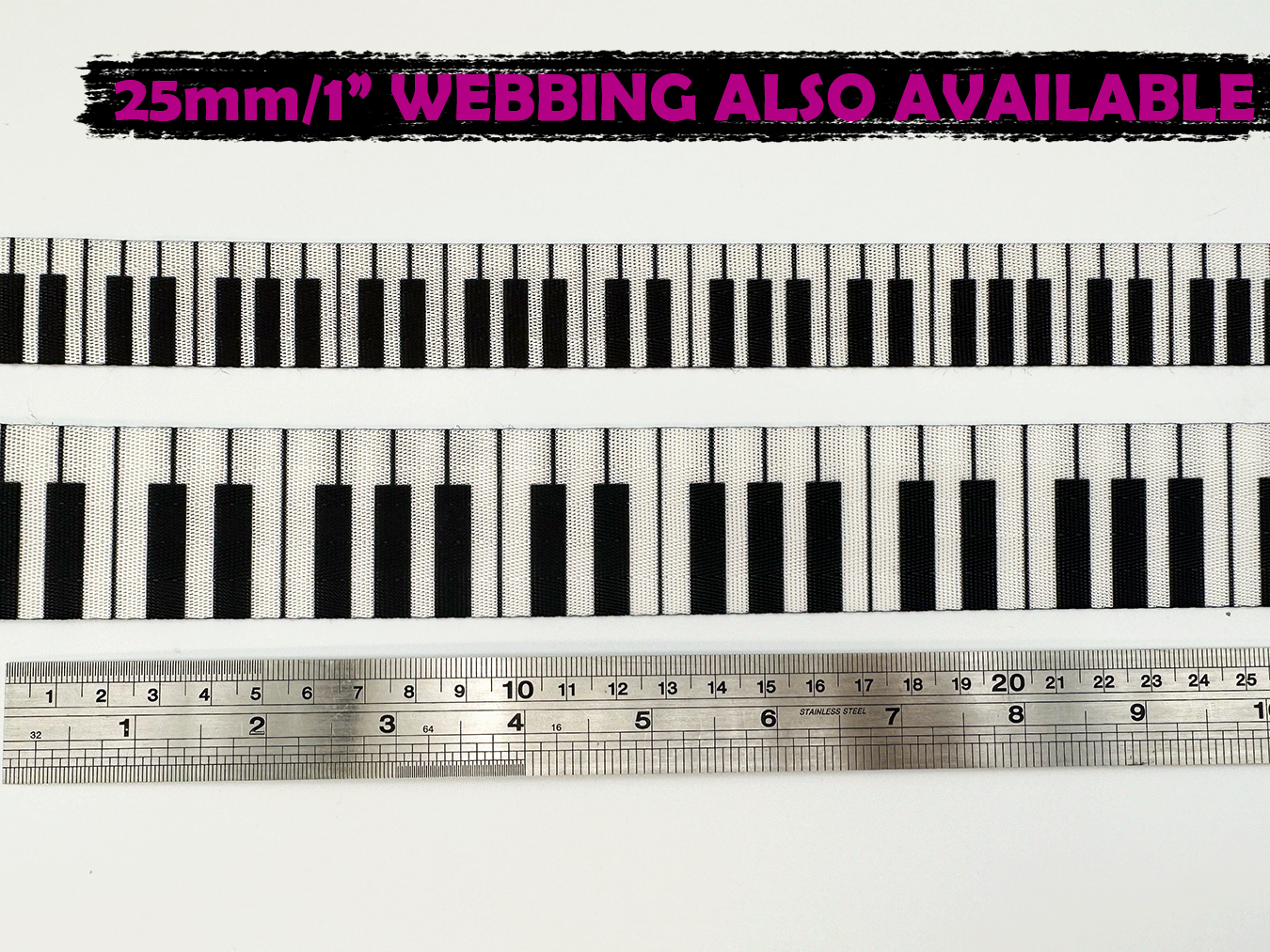38mm Piano Keys Print Webbing, Bag Straps, 1.5" wide