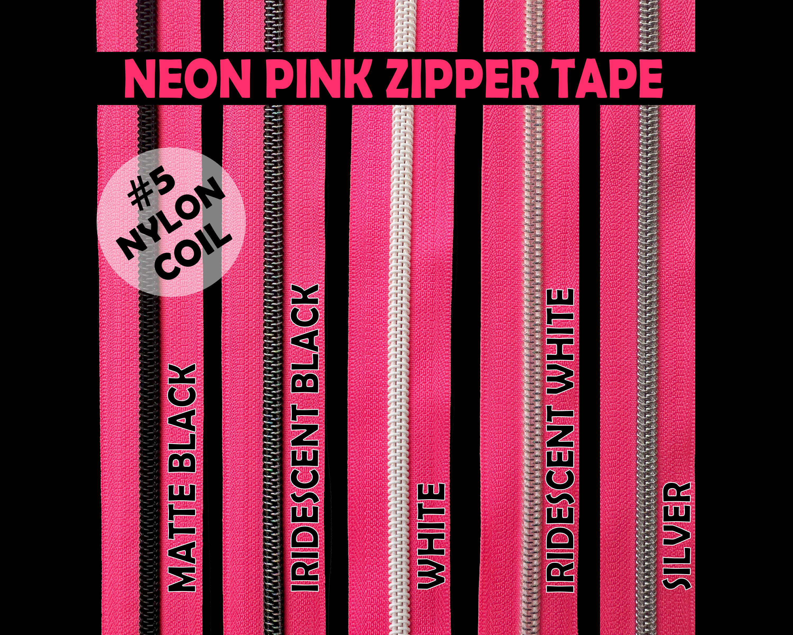 Neon Pink Nylon Zipper Tape, Size 5
