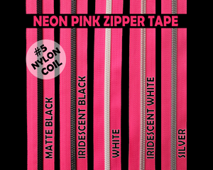 Neon Pink Nylon Zipper Tape, Size 5