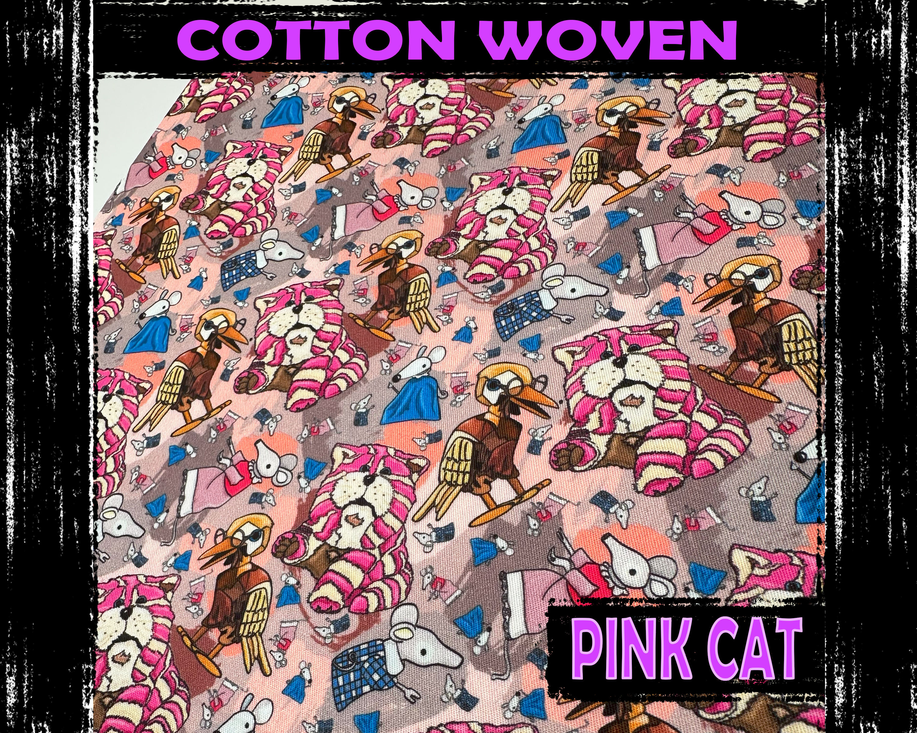 Pink Cat Cotton Woven