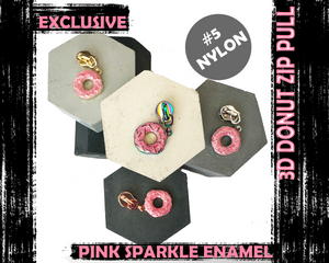 PINK Glitter Enamel 3D Donut Zipper Pulls for #5 nylon zip pulls. Bag Making Hardware