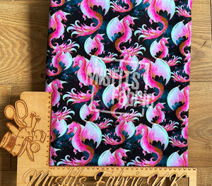 Cotton Lycra - Pink Dragons
