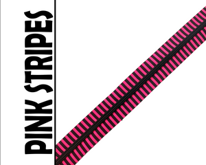 Neon and Black Striped Nylon Zipper Tape with Matte Black Teeth. Size 5