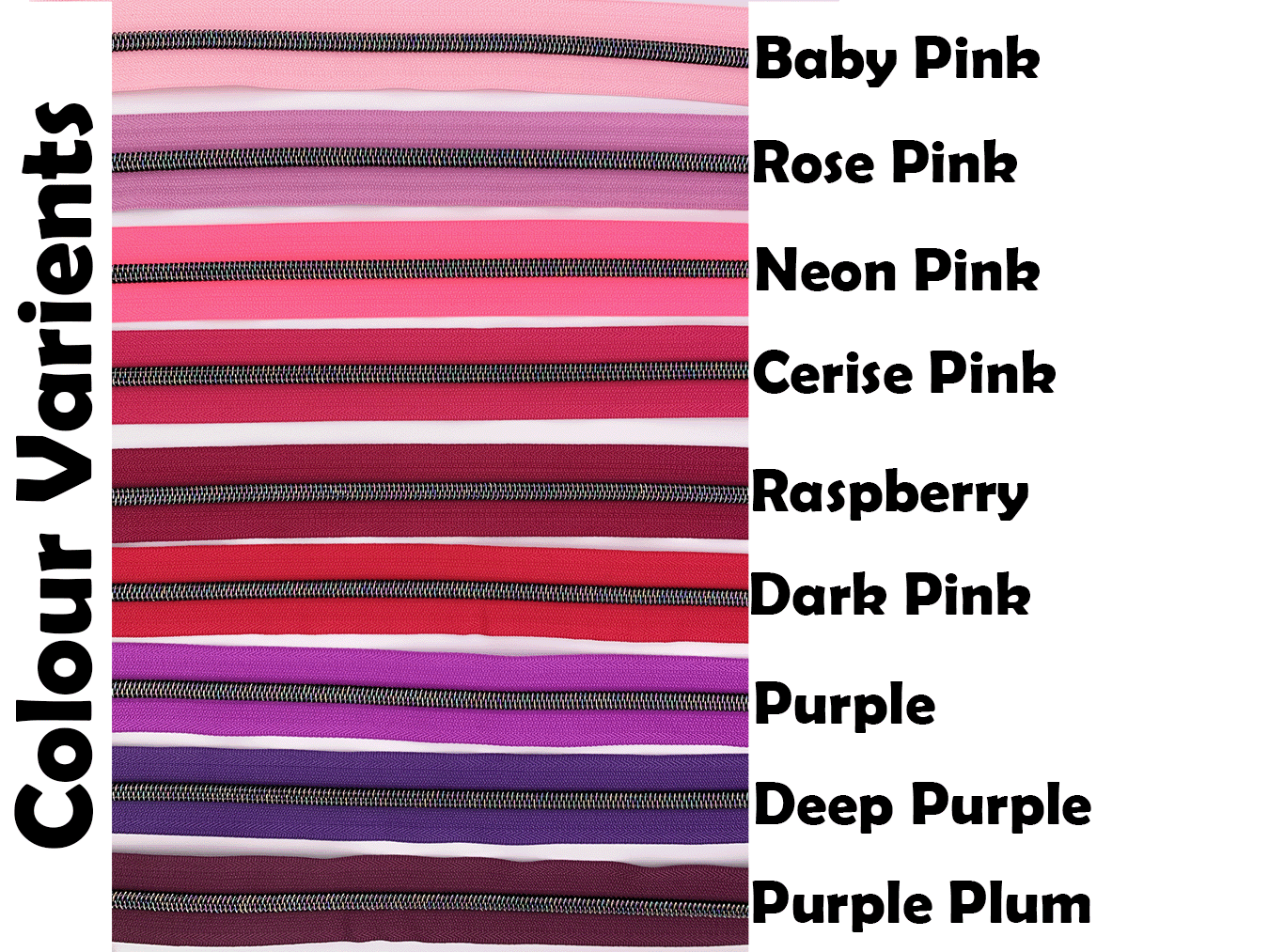 Neon Pink Zipper Tape with Dark Iridescent Rainbow Teeth, Shadow Star Collection, for #5 nylon zips